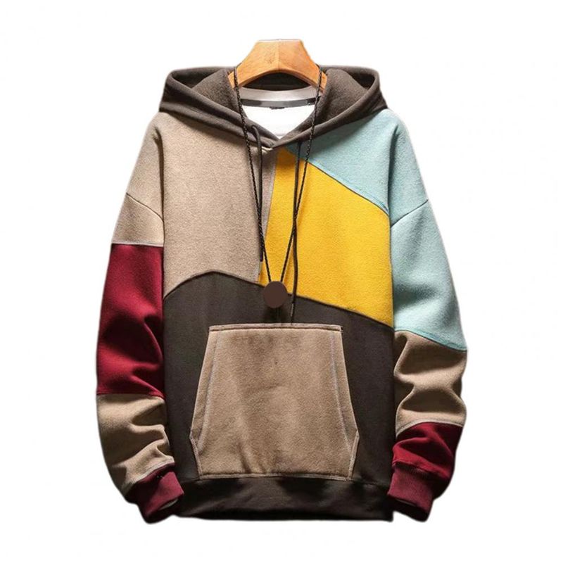 Felpa con cappuccio sottile in pile da uomo, con cappuccio e maniche lunghe, coordinata ai colori, per tenere al caldo, casual, autunnale, da indossare tutti i giorni_voghion.com