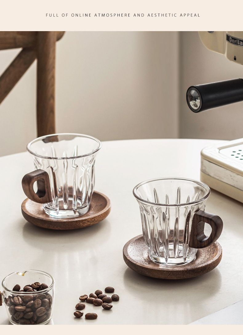 Cross-Border Hot Selling Preferred Glass Coffee Set With Wooden Handle Holder Insulated Cup Wholesale_voghion.com