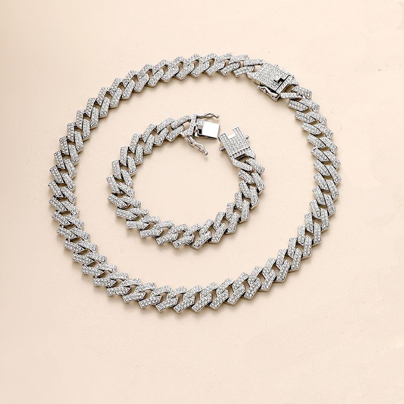 Unisex 15mm Alloy Full Diamond Diamond Cuban Chain Men's Double Row Four Sided Hip Hop Necklace Jewelry_voghion.com
