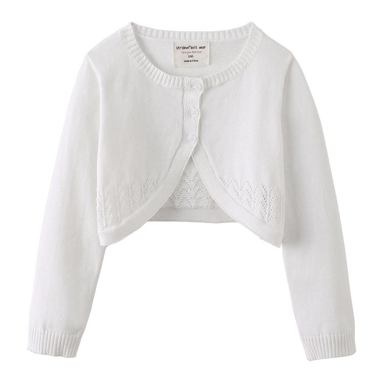Cardigan en dentelle d'inspiration espagnole pour fille – Cache-maillot en coton léger (100 cm-140 cm, 4 couleurs, col rond)_voghion.com