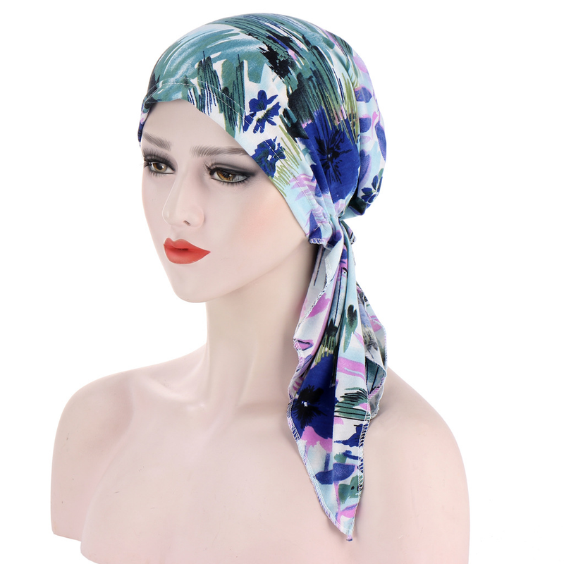 new curved flower cloth two-tail flower headscarf simple headscarf cap chemotherapy cap_voghion.com