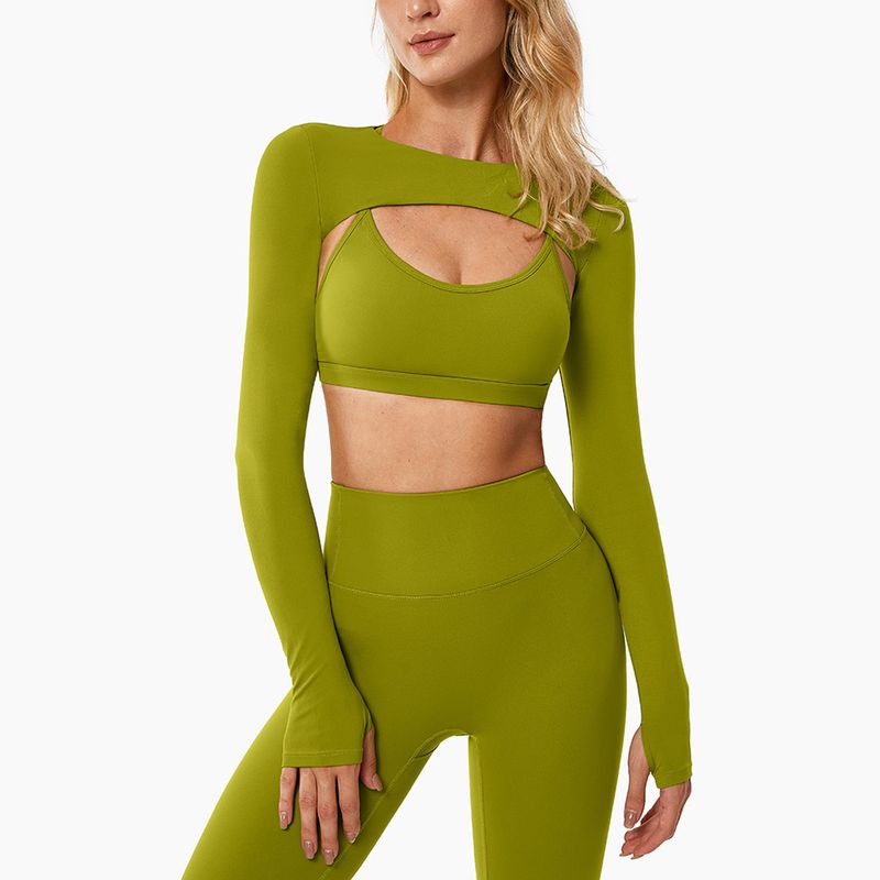 LazyZoom Yoga Clothing High-End Running Long Training Top Beautiful Back Short Sleeve Fitness Three-Piece Set For Women_voghion.com