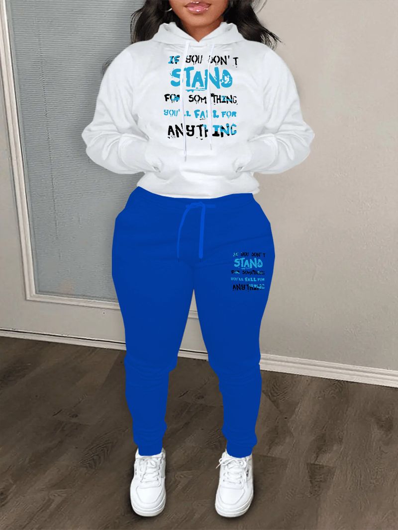 casual color matching hooded sweatshirt suit STAND female printed sweatshirt and sweatpants suit _voghion.com