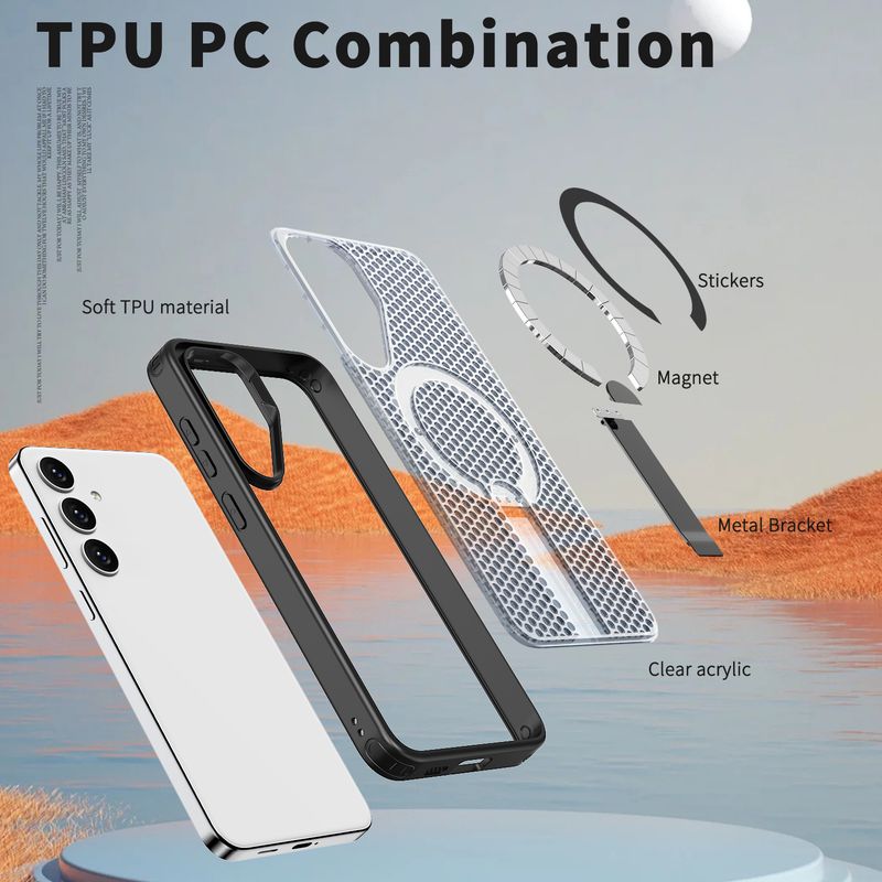 Hőelvezető vezeték nélküli töltő mágneses tok Samsung Galaxy S25 S24 Ultra Plus láthatatlan tartó hátlaphoz_voghion.com