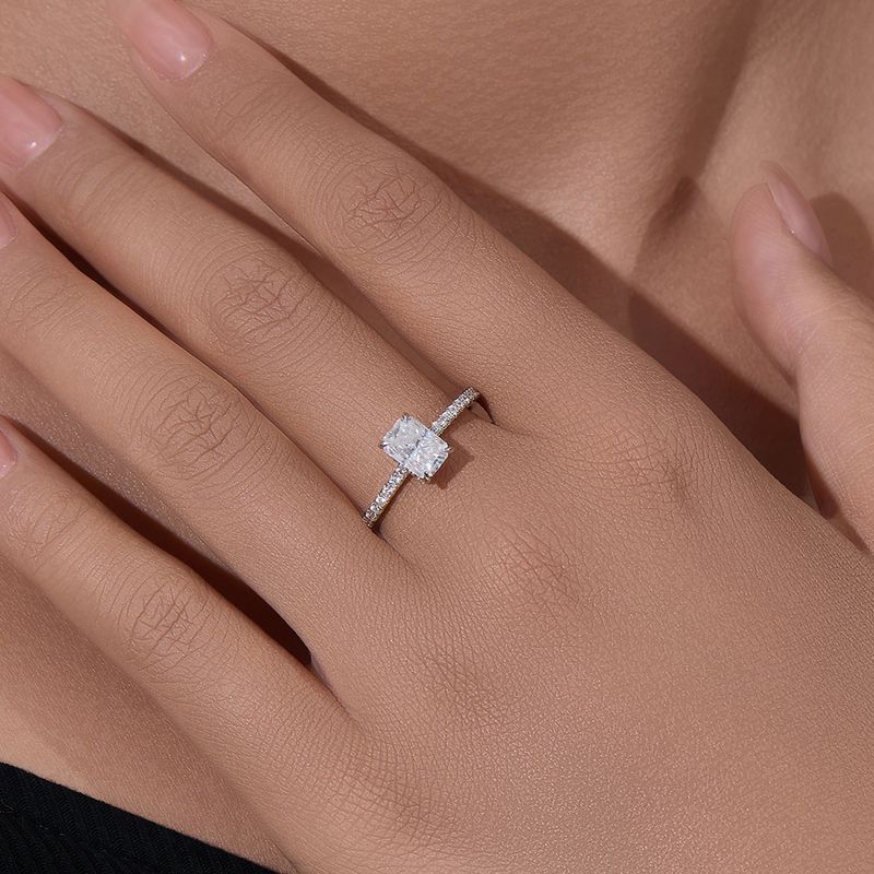 S Pure Silver Classic Fashion Rectangular 5*7 Moissanite Ring For Women 1 Carat Proposal Wedding Band Jewelry_voghion.com