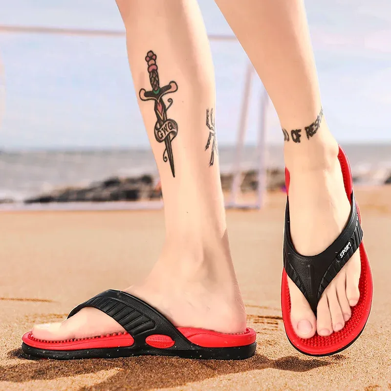 Massage-Flip-Flops für Herren, atmungsaktive Sommer-Strandschuhe, Sandalen für Herren, luxuriöse Flip-Flops, atmungsaktiv, Übergröße, Herren-Hausschuhe, Größe 46_voghion.com