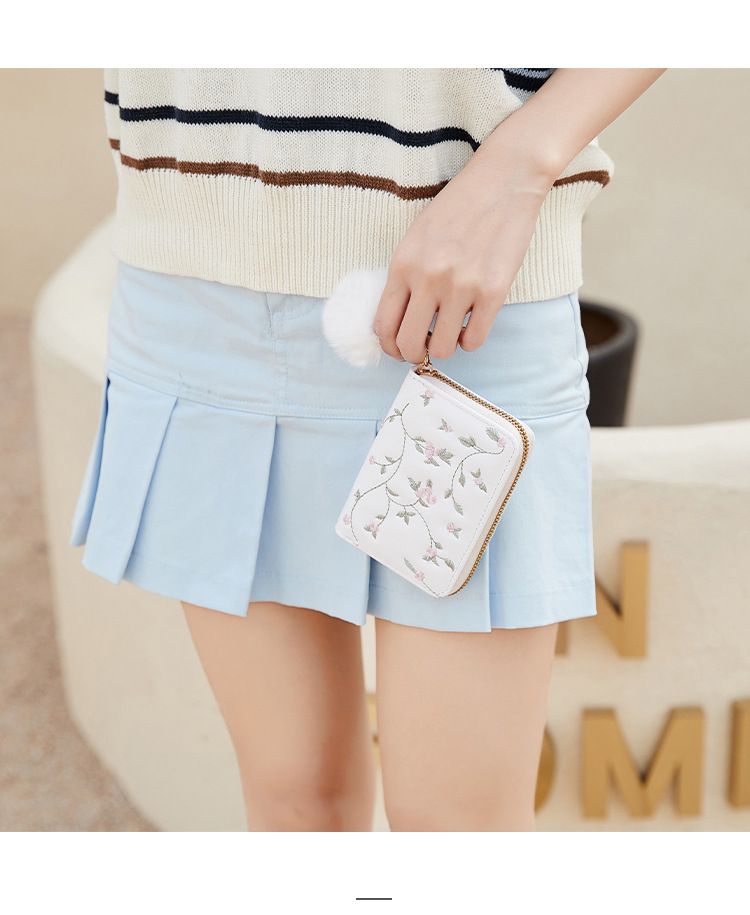 Bestickte Geldbörse im Vintage-Stil mit Pompom-Anhänger – Kurze Geldbörse mit mehreren Kartenfächern, süße Akkordeon-Handtasche für Mädchen_voghion.com