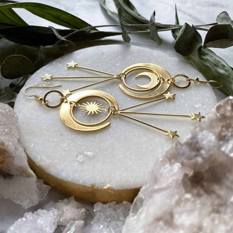 Earrings Celestial sun moon star gold-plated brass earrings_voghion.com