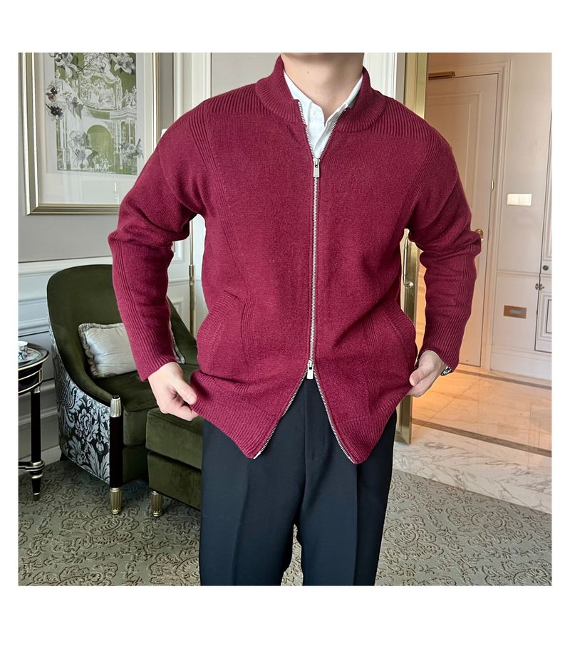 Autumn Winter New Sweater Knitwear Men's Cardigan Jacket Warm Slim Fit Business Solid Color_voghion.com