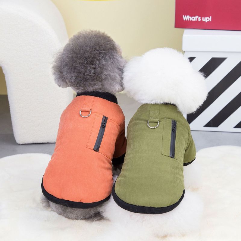 Abbigliamento per animali domestici autunno/inverno per cani con anello di trazione e cappotto in cotone con cerniera in velluto 23 colori_voghion.com