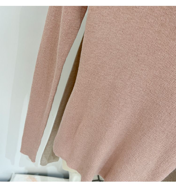 Green Long Sleeve Knitted T-Shirt For Women Summer 2024 New Simple Versatile Regular Shoulder Base Shirt Thin Style_voghion.com