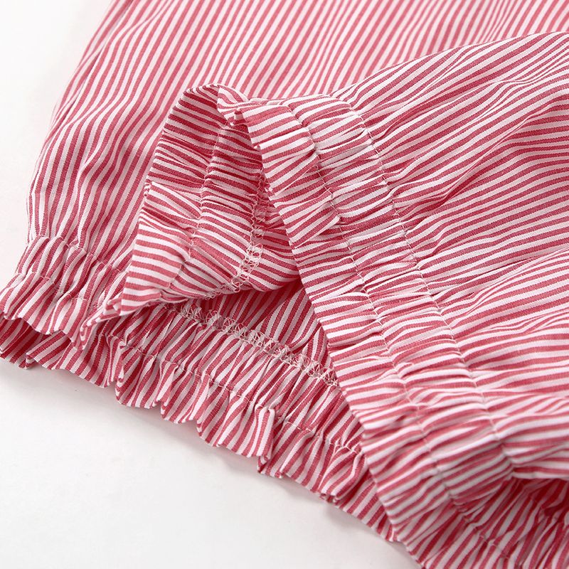 Ensemble chemise rayée en pur coton, style décontracté européen et américain, short à manches longues, ample, vêtements pour femmes, costume deux pièces, mode 2024_voghion.com