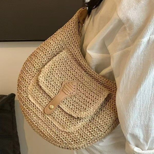 Sac à main en paille pour femme, sacoche polyvalente et décontractée, grande taille, tissée, à bandoulière, pour la plage, printemps 2025_voghion.com