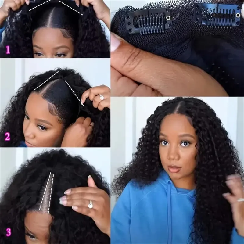 Perucă cu onduleuri de apă, păr uman Remy brazilian, pentru femei, peruci crețe naturale negre, fabricate la mașină_voghion.com