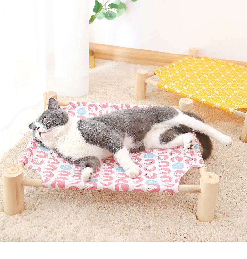 Husdjur tältsäng universell fyra säsonger trä katt säng sommar sval säng från marken säng avtagbar och tvättbar katt säng valpsäng_voghion.com