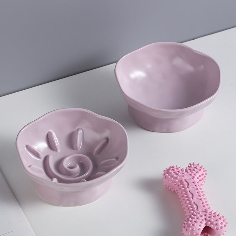 Ceramic Pet Slanted Slow Feeder Plate Elevated Spine Protection Cat Food Bowl_voghion.com