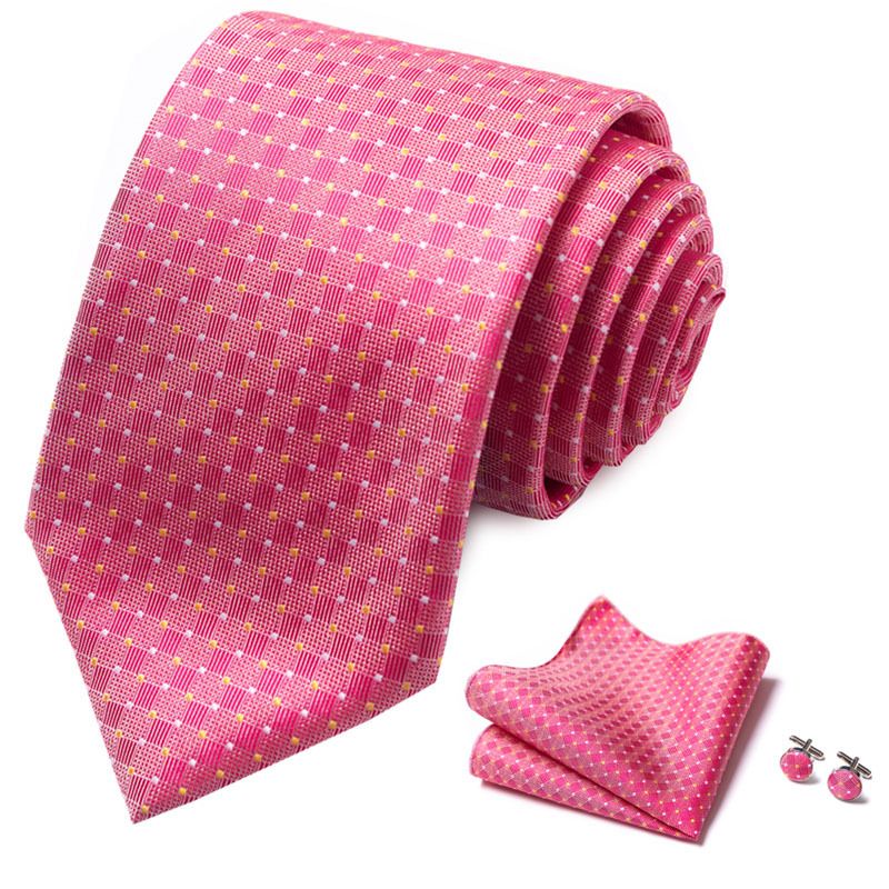 Corbata de seda de poliéster de alta calidad unisex para hombre, corbata formal de color sólido, bolsillo, toalla, gemelos, juego de jacquard_voghion.com