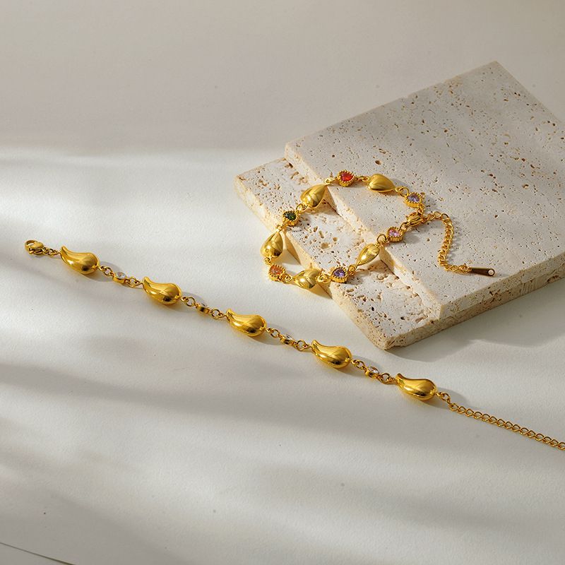Color Diamond Love Splicing Bracelet Women's Fashion Versatile High-end Feeling Gold-plated Stainless Steel Jewelry_voghion.com
