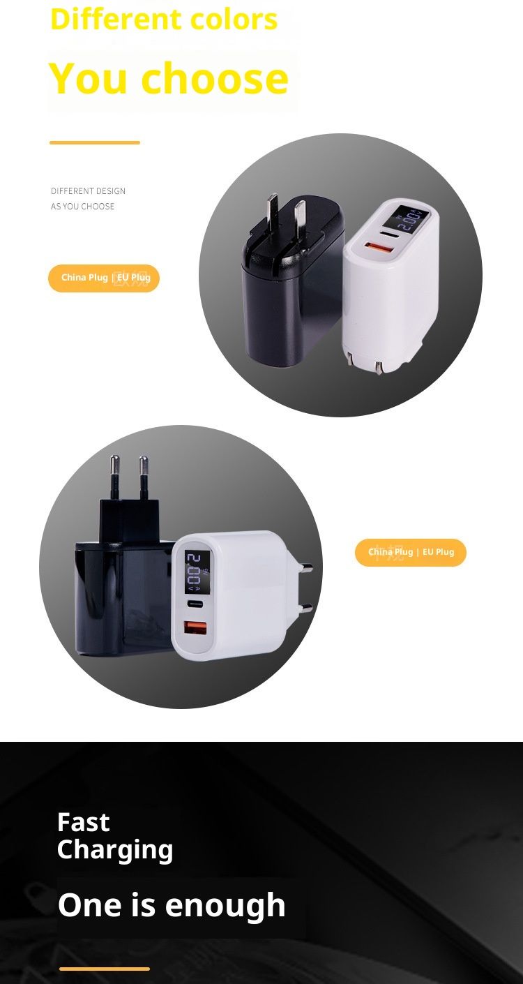 Digitalanzeige-Kopf PD3.0 Ladekabel kompatibel mit Huawei Android USB Schnellladefunktion 18W Set EU-Stecker_voghion.com