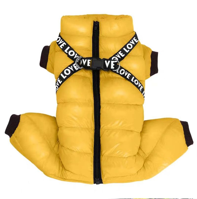 Winterverdickte, winddichte, vierbeinige Baumwolljacke mit Fleecefutter, warme Thermokleidung für kleine und mittelgroße Hunde_voghion.com