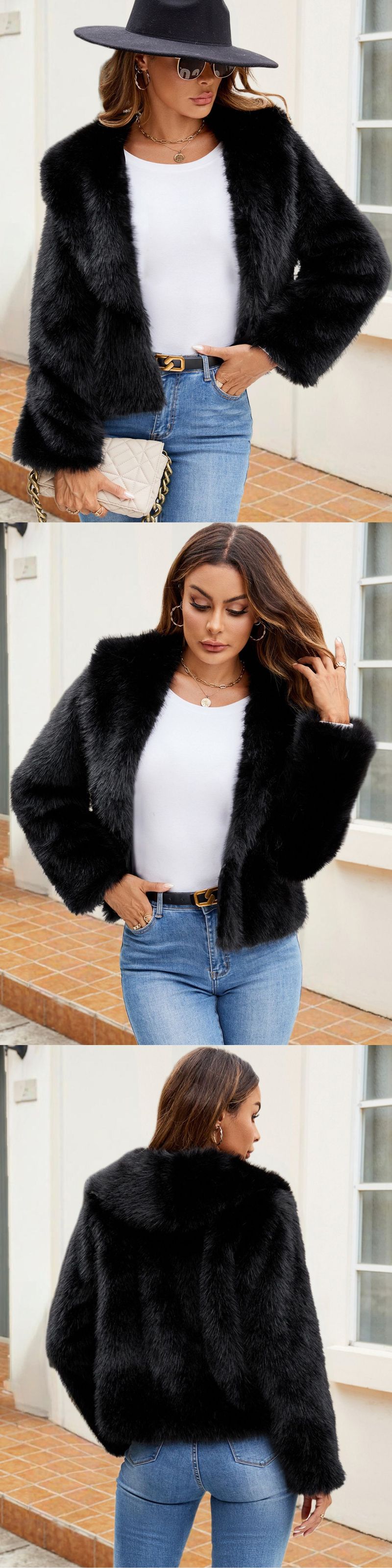 Cappotto in pelliccia sintetica da donna, elegante, con collo a scialle, a maniche lunghe – Capispalla invernale morbido e caldo per ufficio e casual_voghion.com