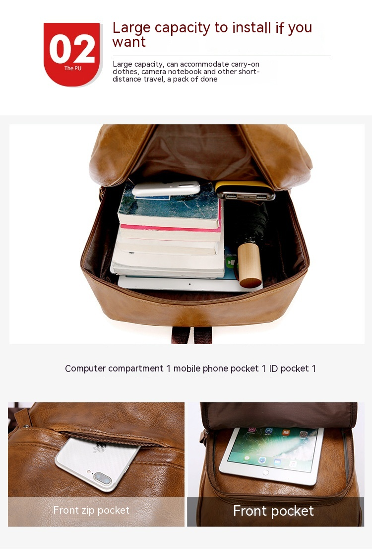 Neue Heiße Verkauf Retro PU Rucksack für Männer Europa Amerika Mode Vielseitig Große Kapazität Outdoor Freizeit Einfarbig Leder Rucksack_voghion.com