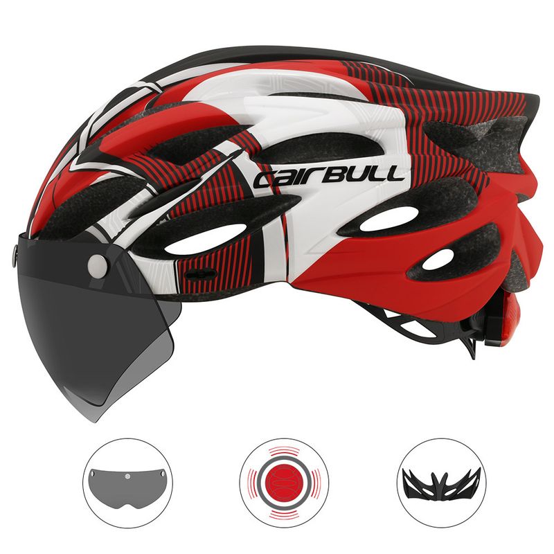 Road Mountain Bike Riding Helmet With Lens And Brim Taillights_voghion.com