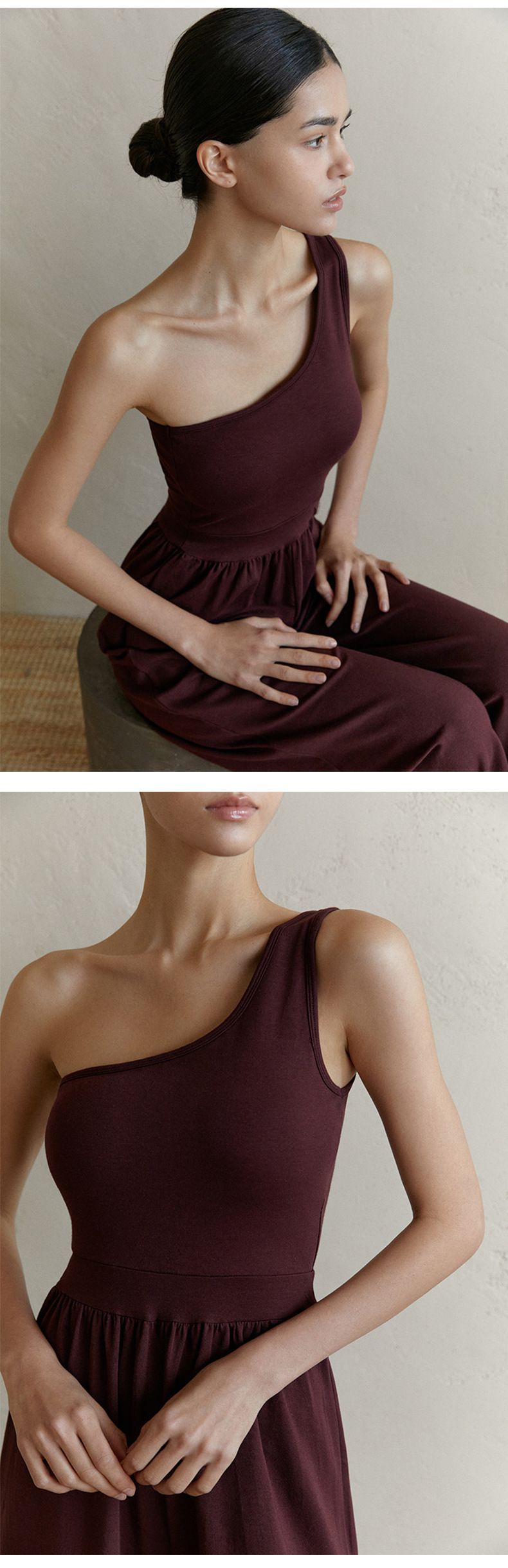 Combinaison une pièce élégante à une épaule, col asymétrique, coupe ajustée, avec coussinet de poitrine, pantalon large, entraînement de yoga confortable_voghion.com