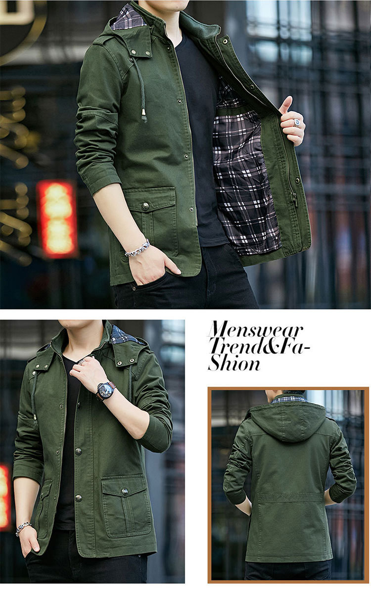 Giacca di media lunghezza da uomo con cappuccio e vestibilità slim_voghion.com