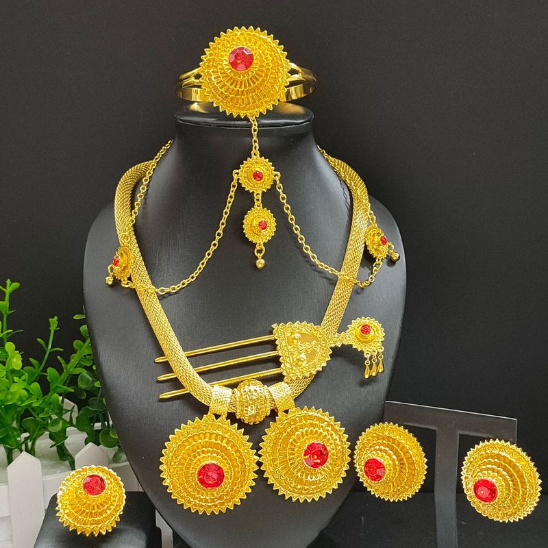 Dubai Hot Selling Gold-plated Necklace Earrings Bracelet Ring Alloy Jewelry Six Piece Set_voghion.com
