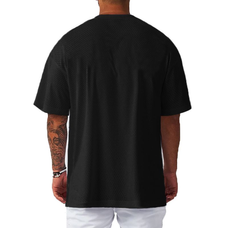 Schweres, hochwertiges T-Shirt für Herren in Übergröße, Sommer, Netzstoff, Sport, schnelltrocknend, Fitness, kurze Ärmel, lässig, locker, halbe Ärmel_voghion.com