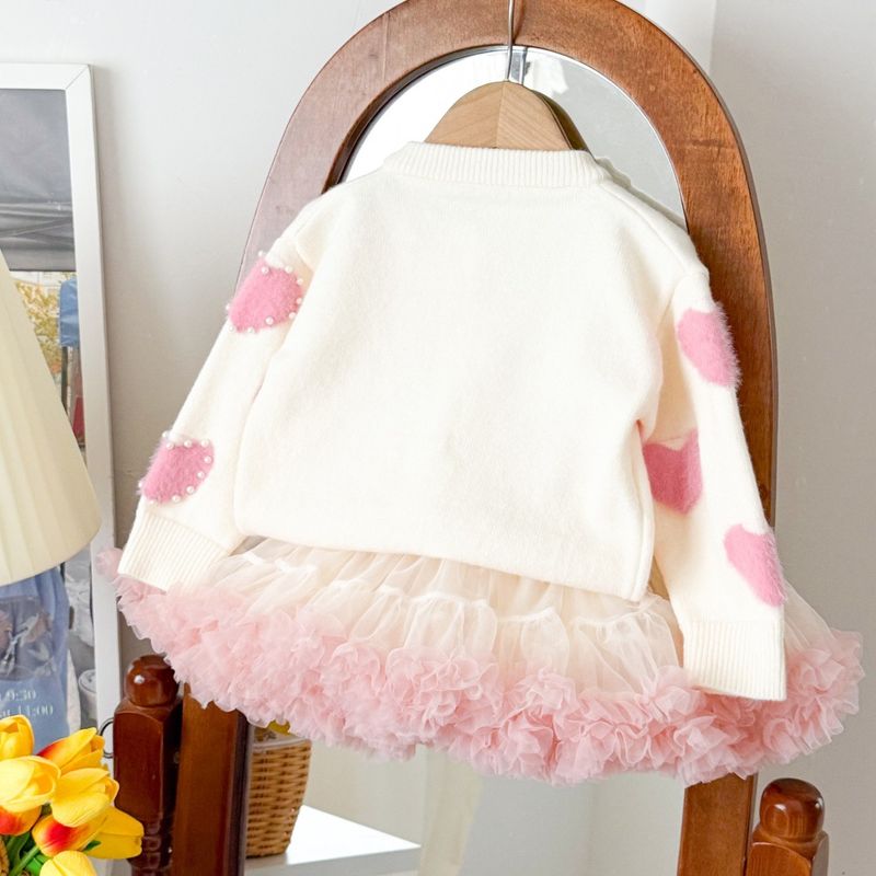 Creme Pullover Gestrickte Pullover 2025 Neue Stil Weibliche Schatz Perle Herz Strickjacke Tutu Rock Schatz Prinzessin Mode_voghion.com