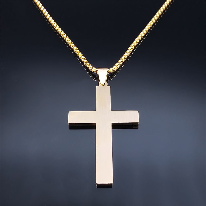 Nuovo ciondolo a croce in acciaio inossidabile per uomo, collana a catena da uomo in oro annerito dalla corrosione_voghion.com