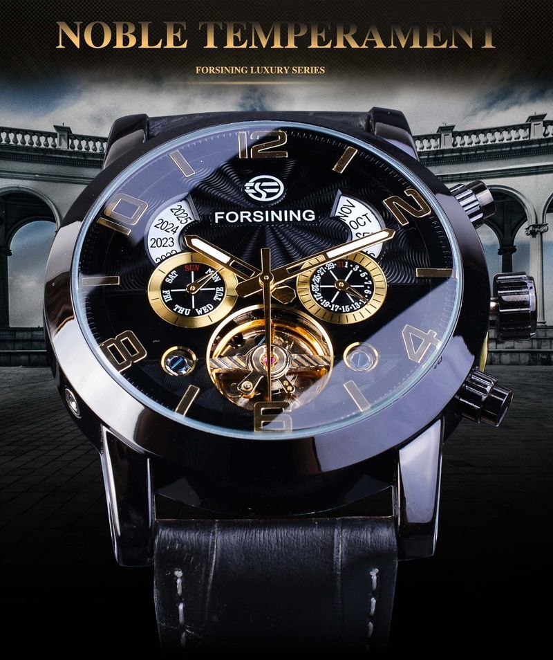 Orologio automatico di lusso da uomo con tourbillon e quadrante grande, cinturino in vera pelle, fibbia in acciaio inossidabile, vetro minerale, orologio casual alla moda_voghion.com