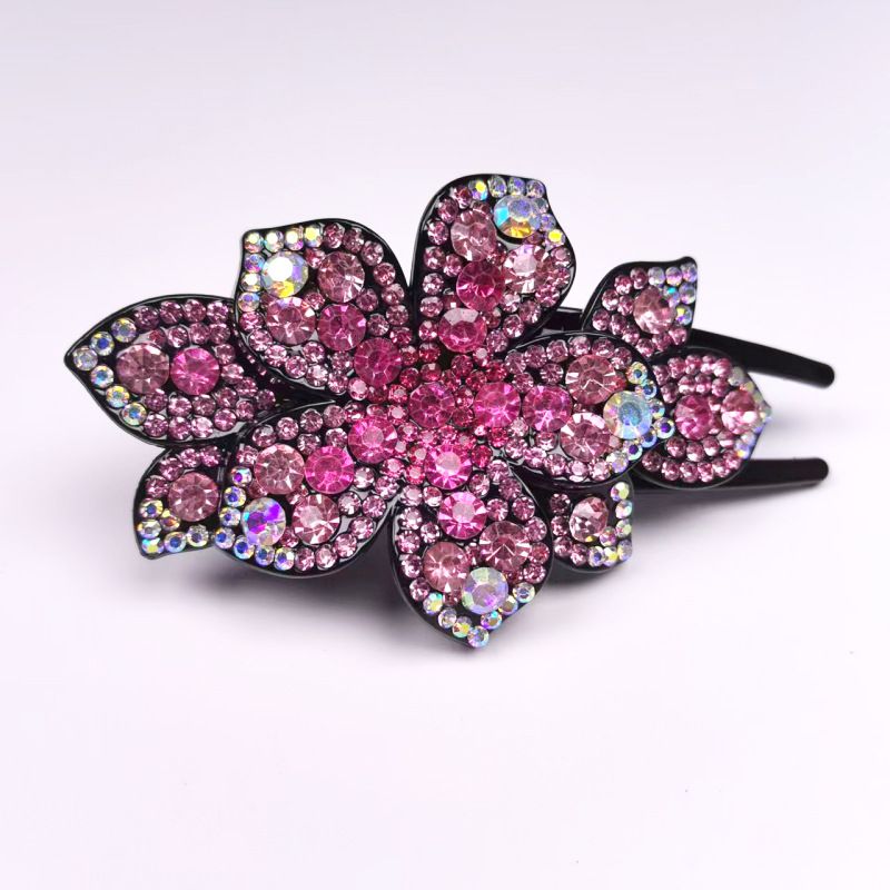 Pince à cheveux en strass à cinq feuilles, élégante et polyvalente, pince à griffes en cristal, grande pince à cheveux en forme de bec de canard, accessoire pour cheveux pour femme_voghion.com