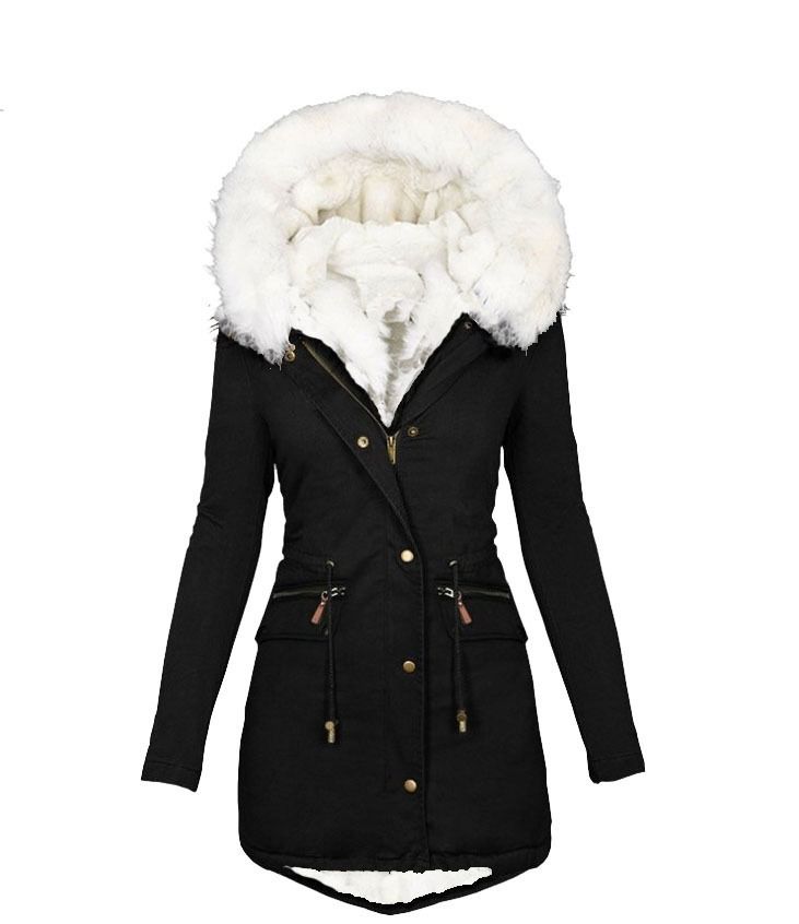 Parka invernale da donna con cappuccio in pelliccia sintetica – Cappotto oversize foderato in pile, coulisse in vita e chiusura con cerniera (S-5XL, 5 colori)_voghion.com