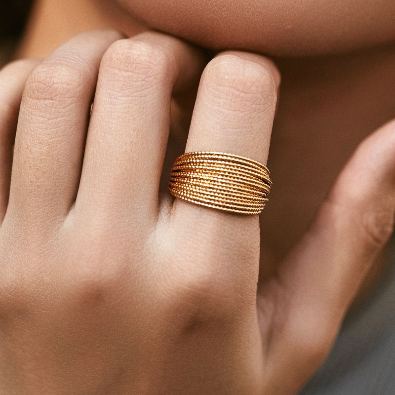 Bague d'empilage irrégulière préservation de la couleur mode affaires OL dames rétro bague style moderne véritable galvanoplastie en or_voghion.com