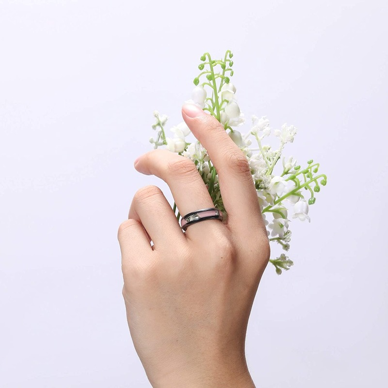 2025 New Arrivals Kolmnsta Ceramic In Black and White, with Color Painting Polished Beveled Edge Plating Wedding Ring for Couples_voghion.com