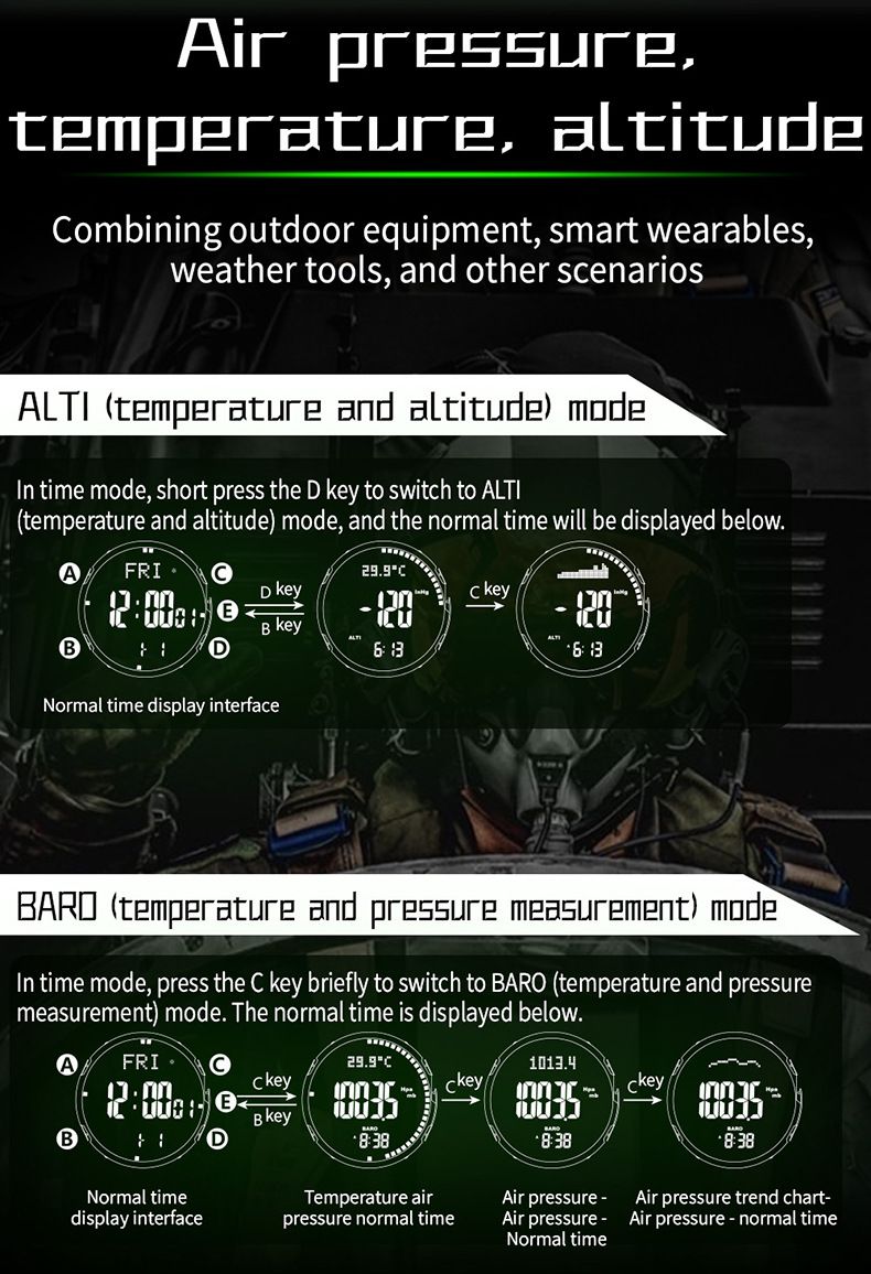 Orologio sportivo multifunzionale per esterni con altimetro, barometro, termometro, bussola e design impermeabile per escursionismo e avventura_voghion.com
