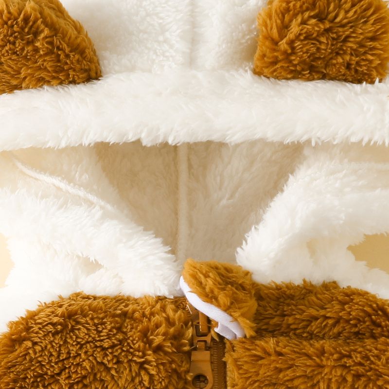 Fur Hooded Long Sleeved Long Legged Romper Baby Color Matching Plush Zipper Love Romper_voghion.com