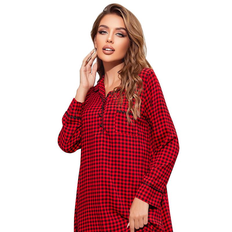 Pajama skirts women in autumn and winter, red plaid, loose fit, medium length, suitable for wearing out at home, women's_voghion.com
