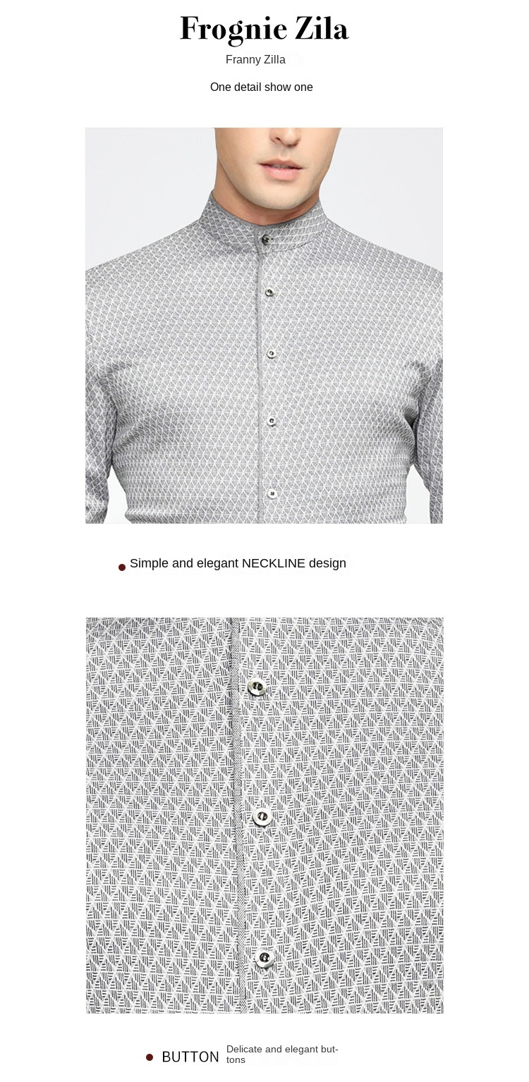 Fashion Retro Print Stand Collar Business Casual Men's Shirt Long Sleeve Men's Shirt_voghion.com