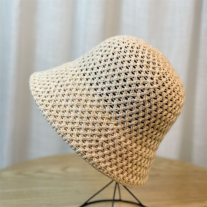 2024 Spring/summer New Korean Version of Niche Knitted Fisherman Hat Women's Hollowed Out Basin Hat Plain and Versatile Bucket Hat_voghion.com