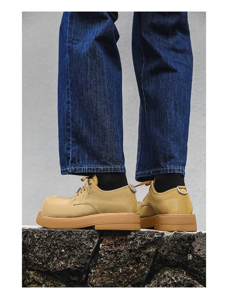 Derby-Schuhe für Herren, Mickey Big Head-Schuhe, dicke Sohle, höhenverstärkende Low-Top-Rhabarberstiefel, runde Kopf-Lederschuhe_voghion.com