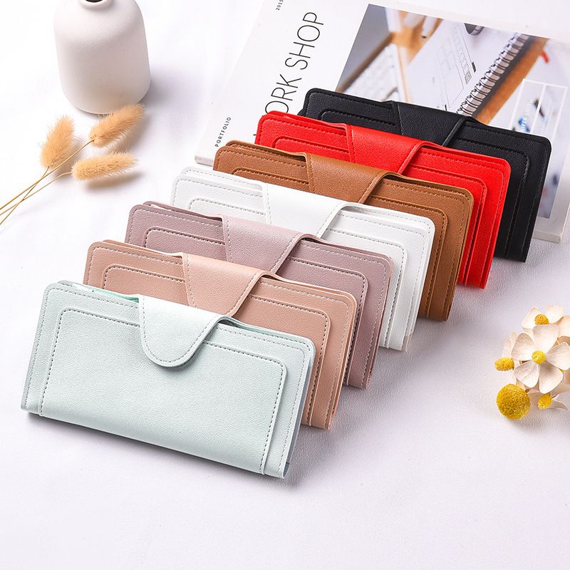 Portefeuille fin ENMEX pour femme avec plusieurs emplacements pour cartes et poche à monnaie – Organiseur de sac léger en PU pour vos essentiels du quotidien (noir, beige, rouge, bleu, violet)_voghion.com