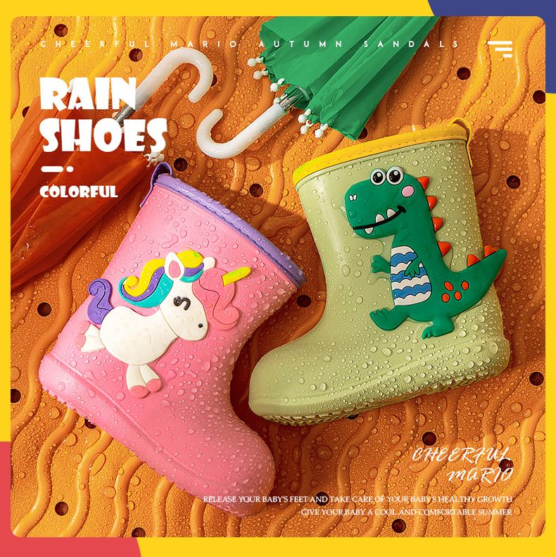 Botas infantis Bebê Meninos Menina EVA Antiderrapante Desenho Animado Dinossauro Chuva para Crianças Sapatos Impermeáveis Botas de Água menina_voghion.com