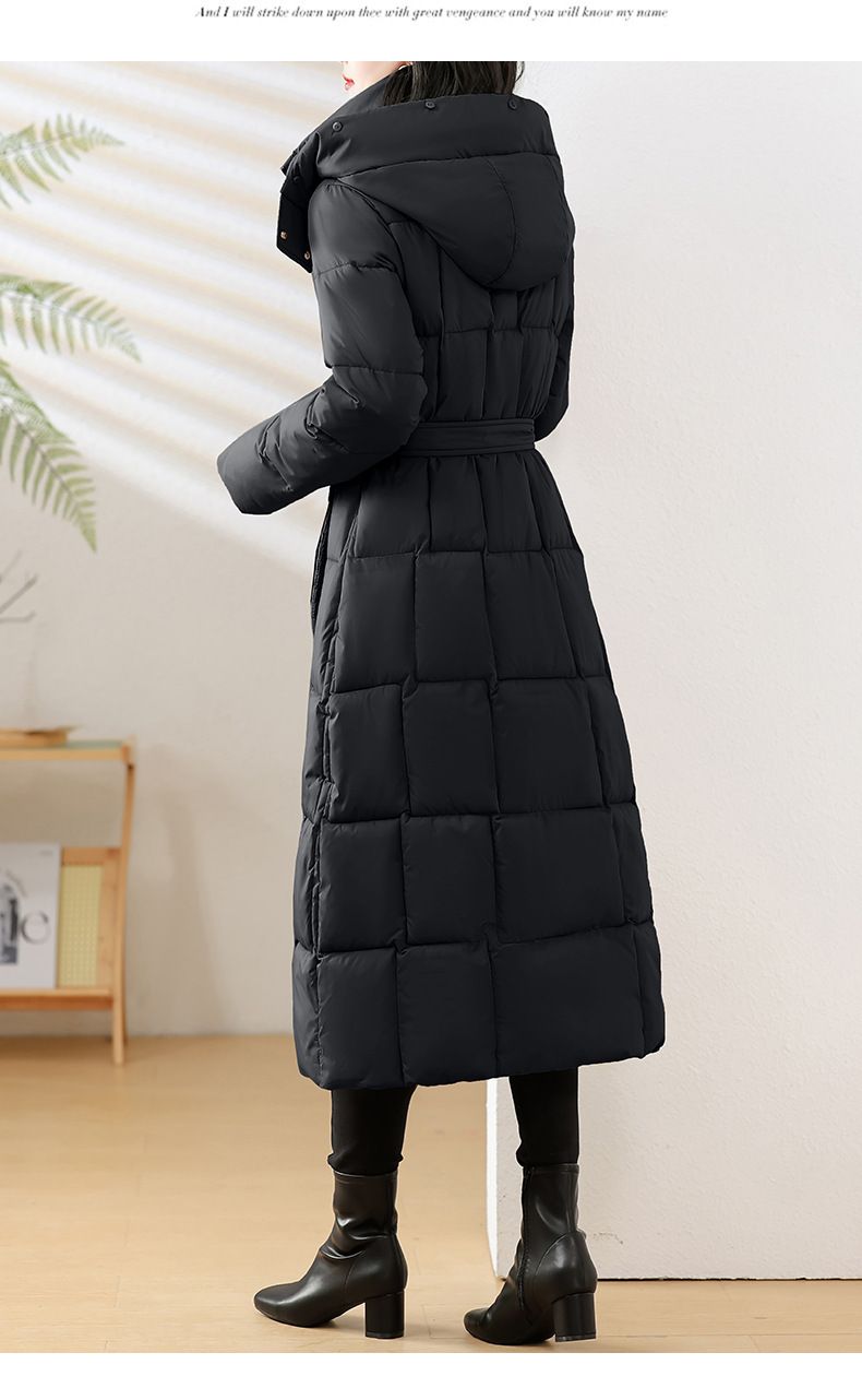 Damenbekleidung Abnehmbare Kapuze Damen Wintermantel - Mittellange Steppjacke mit Kunstpelzbesatz, Slim Fit & Taillengürtel, Übergröße erhältlich_voghion.com