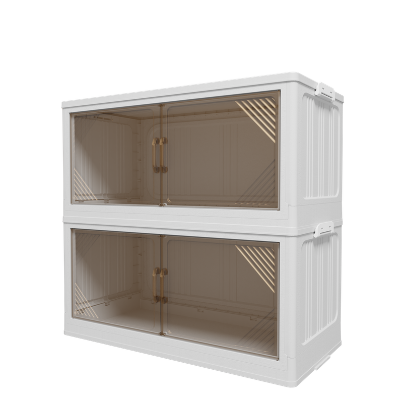 247QT 2-Pack 31.5'' Wide Transparent Plastic Storage Cabinets For Closet Organizers And Storage, Folding Storage Box, Stackable Storage Bins With Open Front Door_voghion.com
