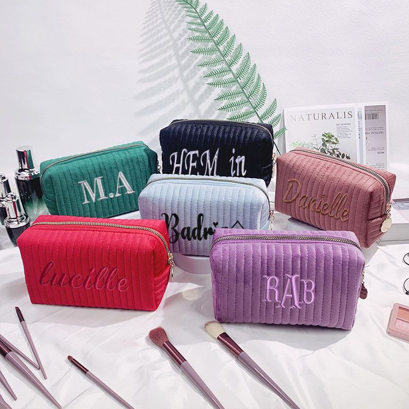 Make-up-Tools & Zubehör Gesteppte gestreifte Kosmetiktasche Flanell-Baumwolle Kosmetik-Aufbewahrungs-Clutch-Tasche Make-up-Zubehör-Aufbewahrungstasche_voghion.com