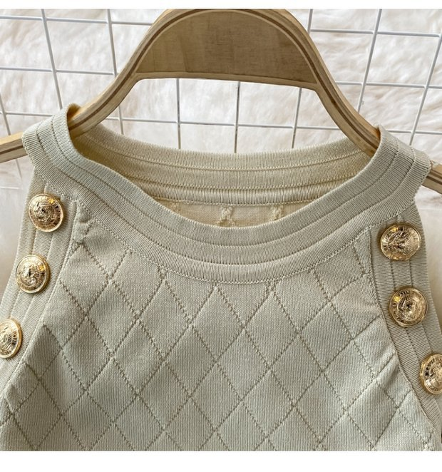 Damen Rundhals Ärmelloses Strick Neckholder Off-Shoulder Kleid Sexy Hüftbetontes Kurzrockkleid_voghion.com